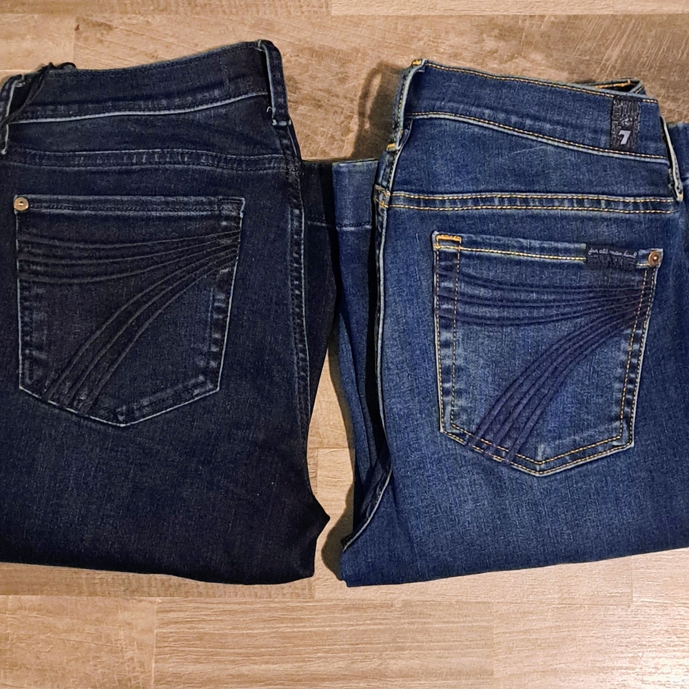 7 For All Mankind Women's Flare Jeans in Dark and Medium Blue